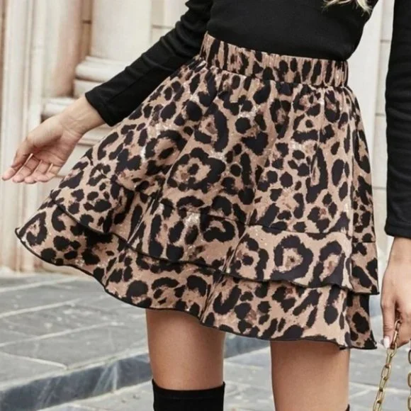 Contemporary All over leopard Print Ruffled mini S - Picture 1 of 7